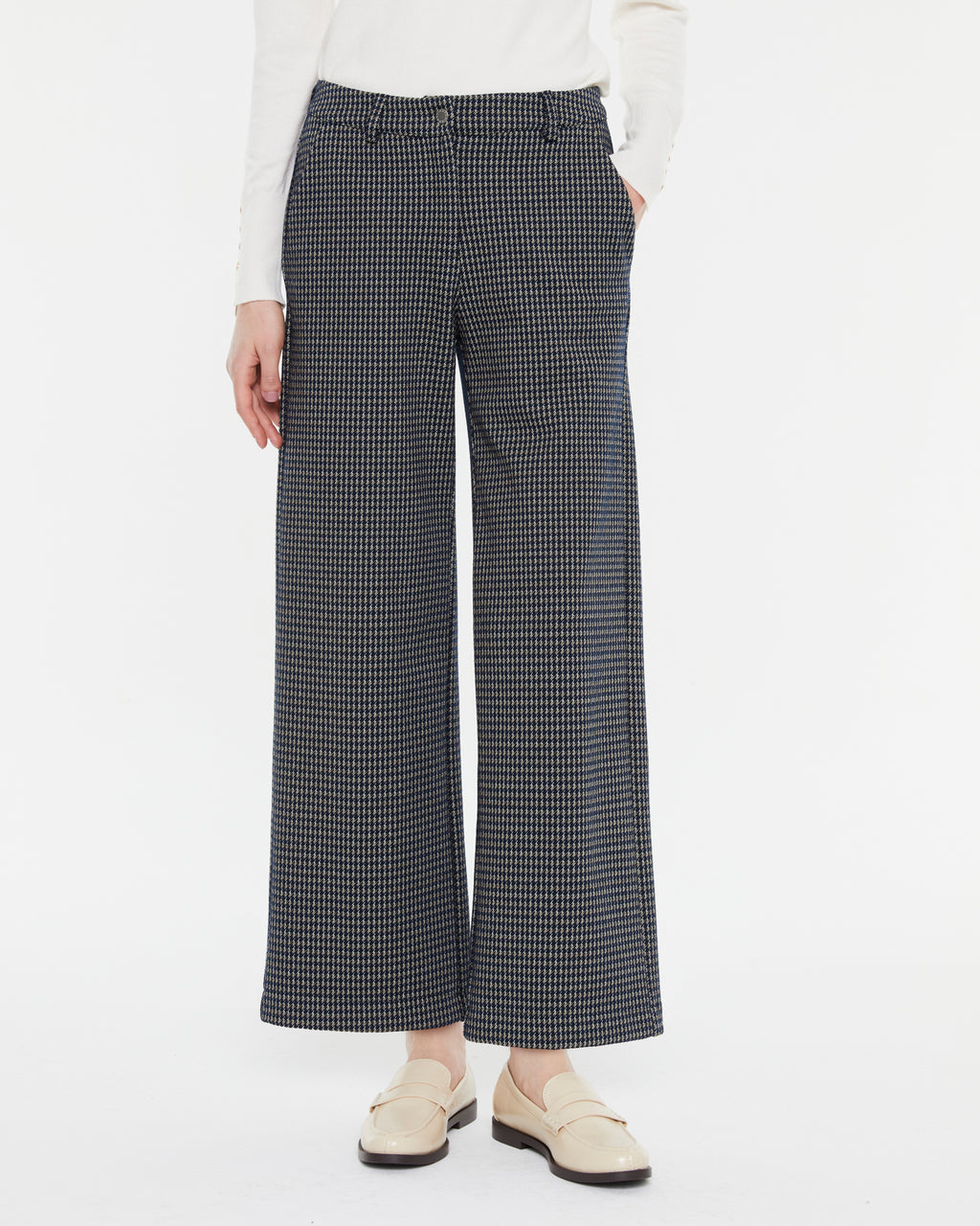 Pantalón ancho de mujer tobillero punto estampado