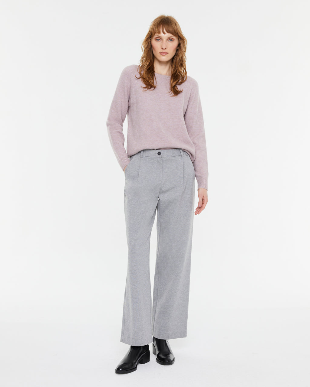 Pantalón ancho de mujer de punto con pinzas