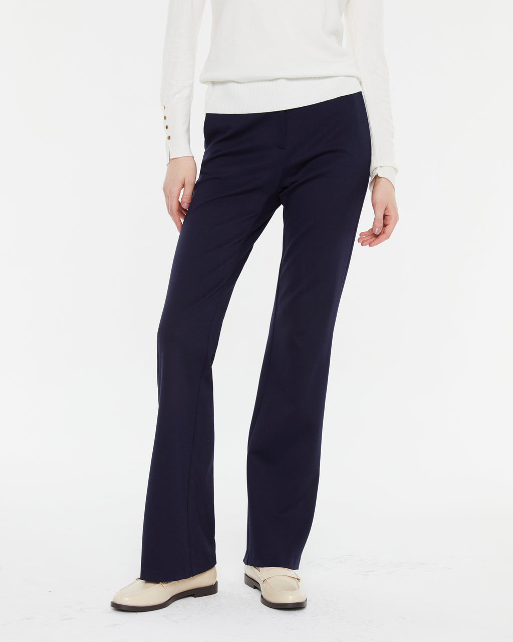 Pantalón campana de mujer en punto liso de tiro alto
