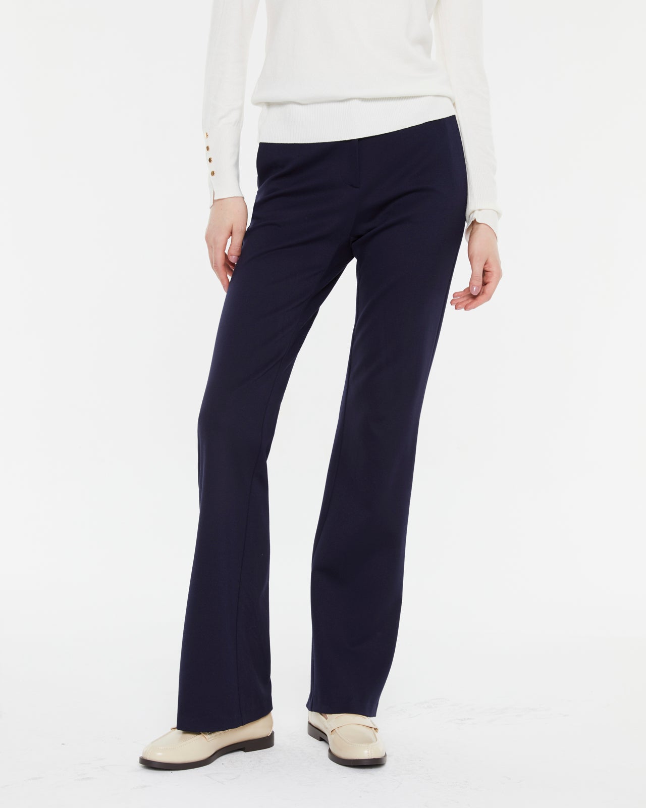 Pantalón campana de mujer en punto liso de tiro alto