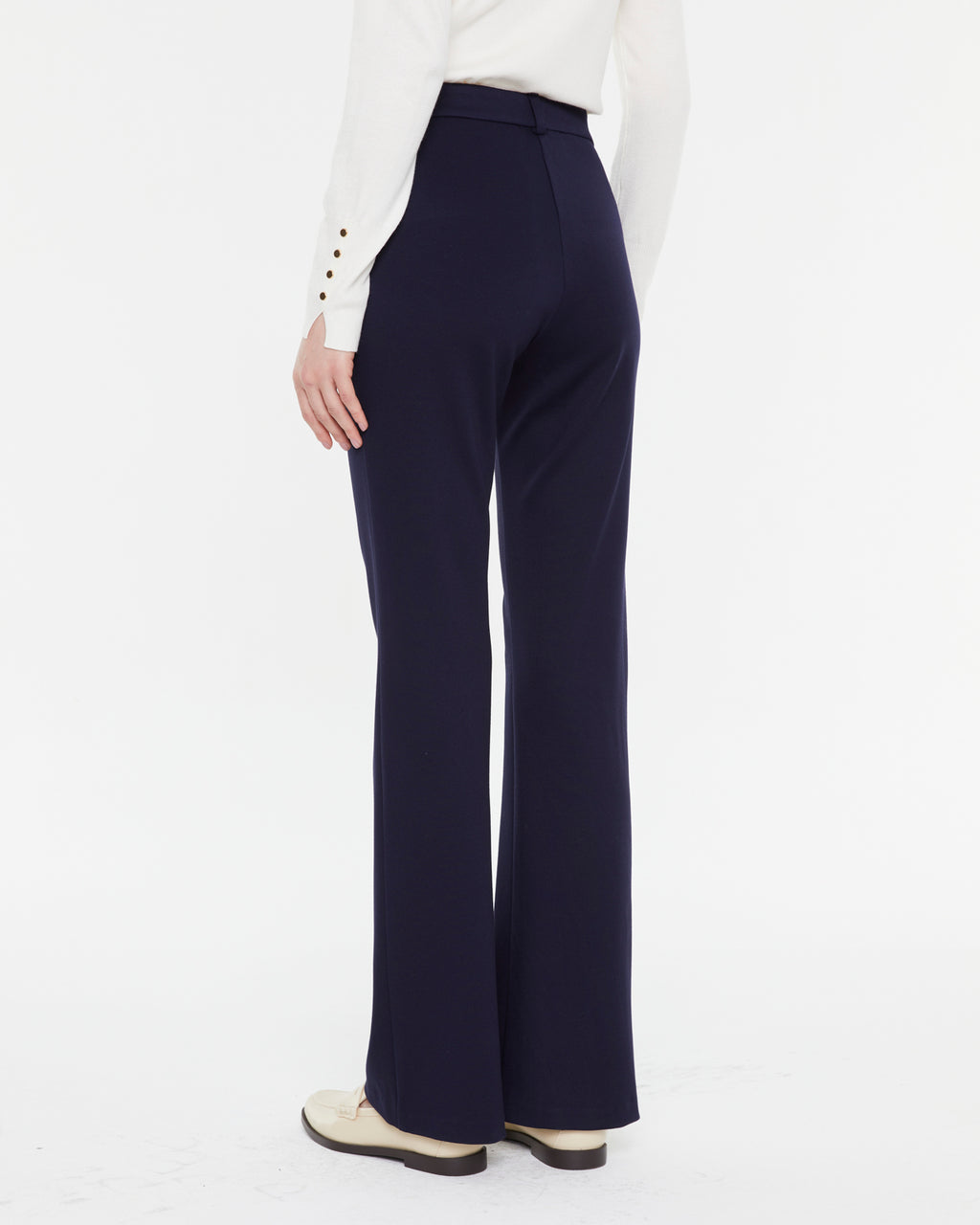 Pantalón campana de mujer en punto liso de tiro alto