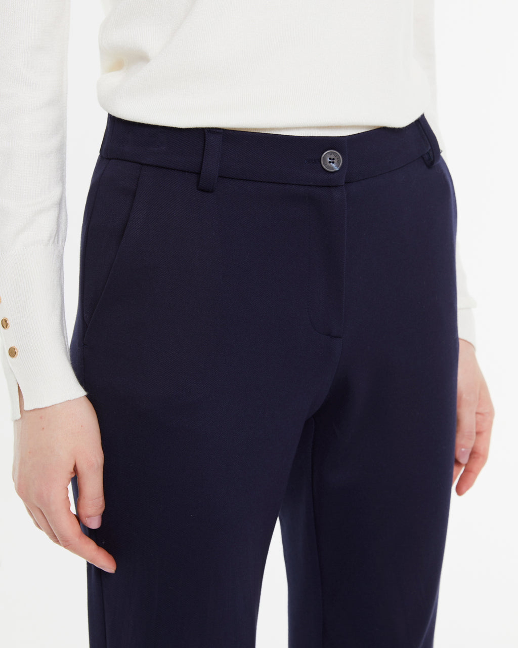 Pantalón campana de mujer en punto liso de tiro alto