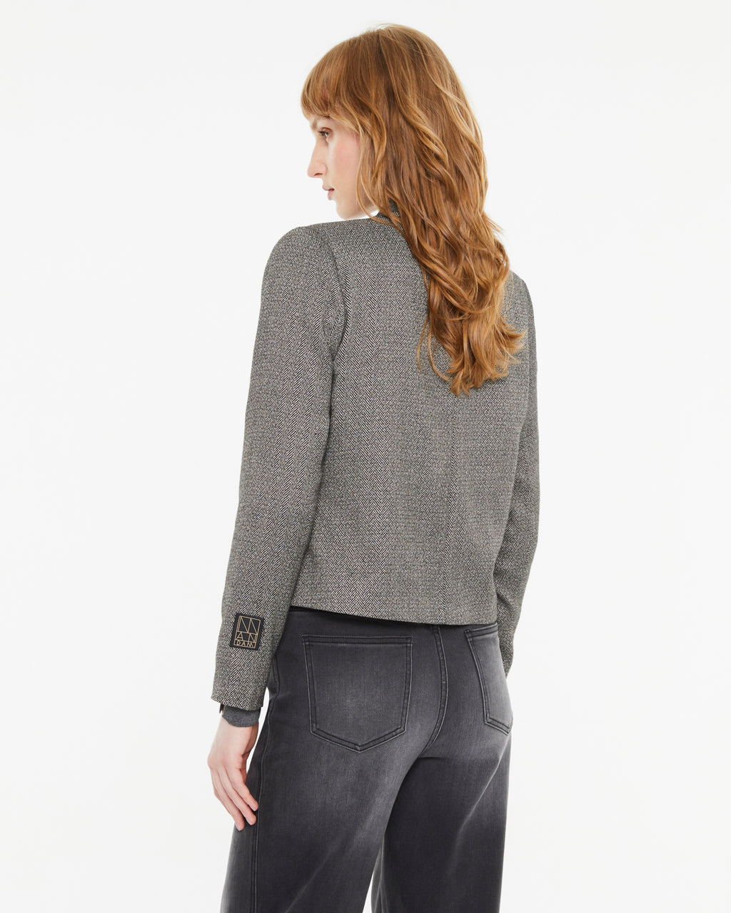 Short women's herringbone print jacket