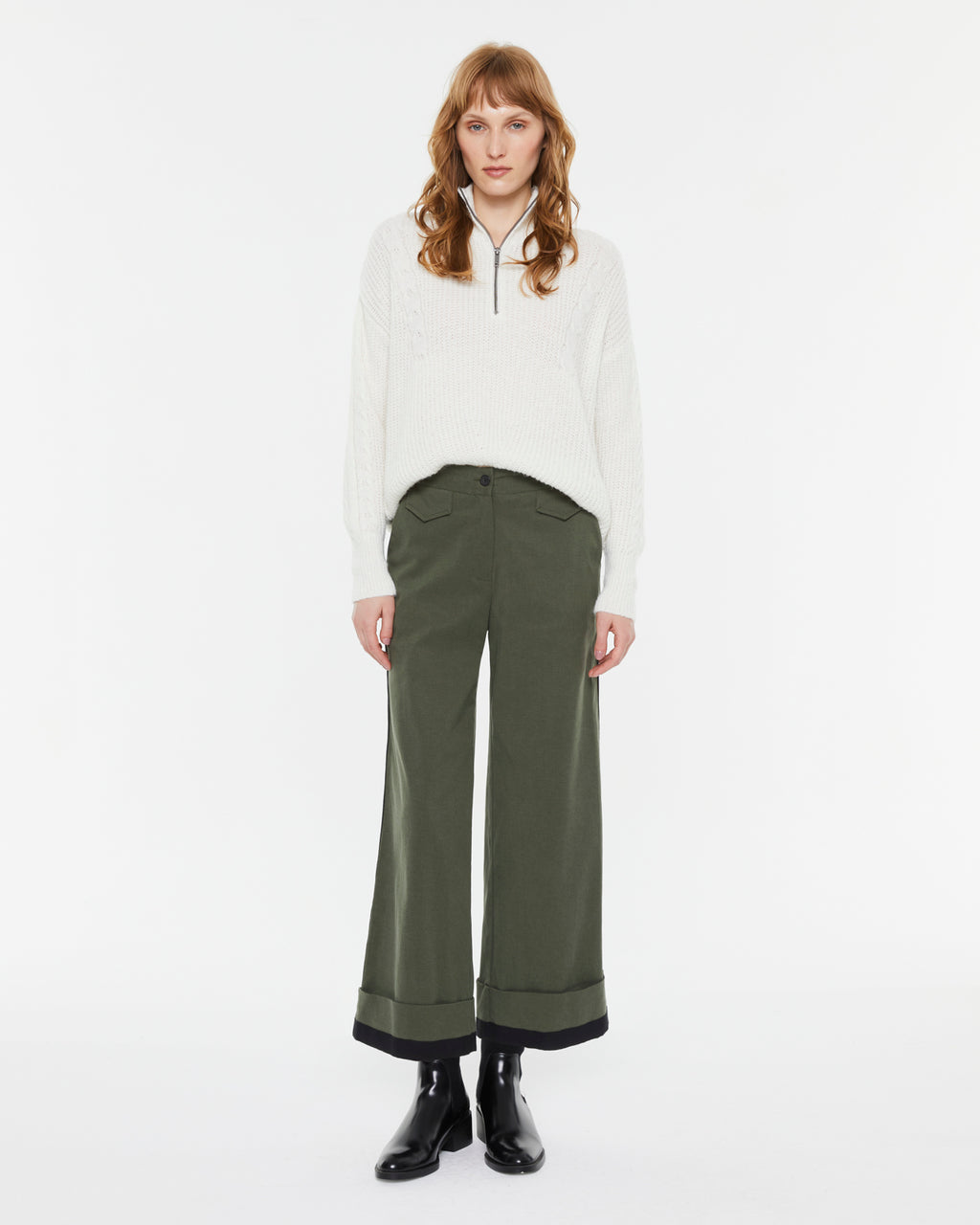 Damen Zopfmusterpullover mit Reißverschluss