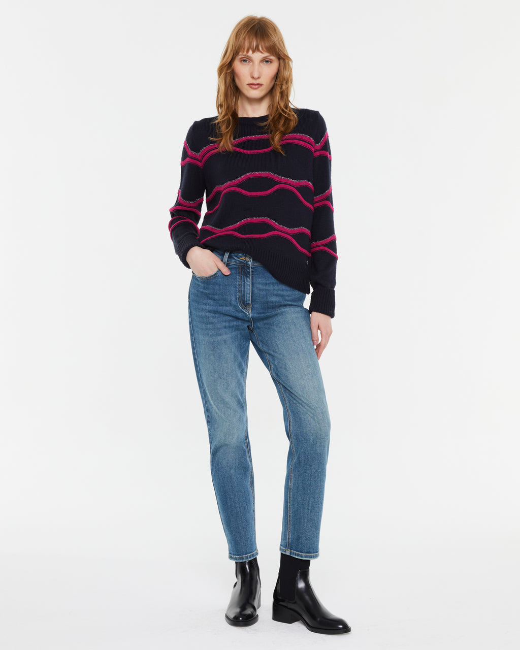 Jersey de mujer cuello redondo cenefas