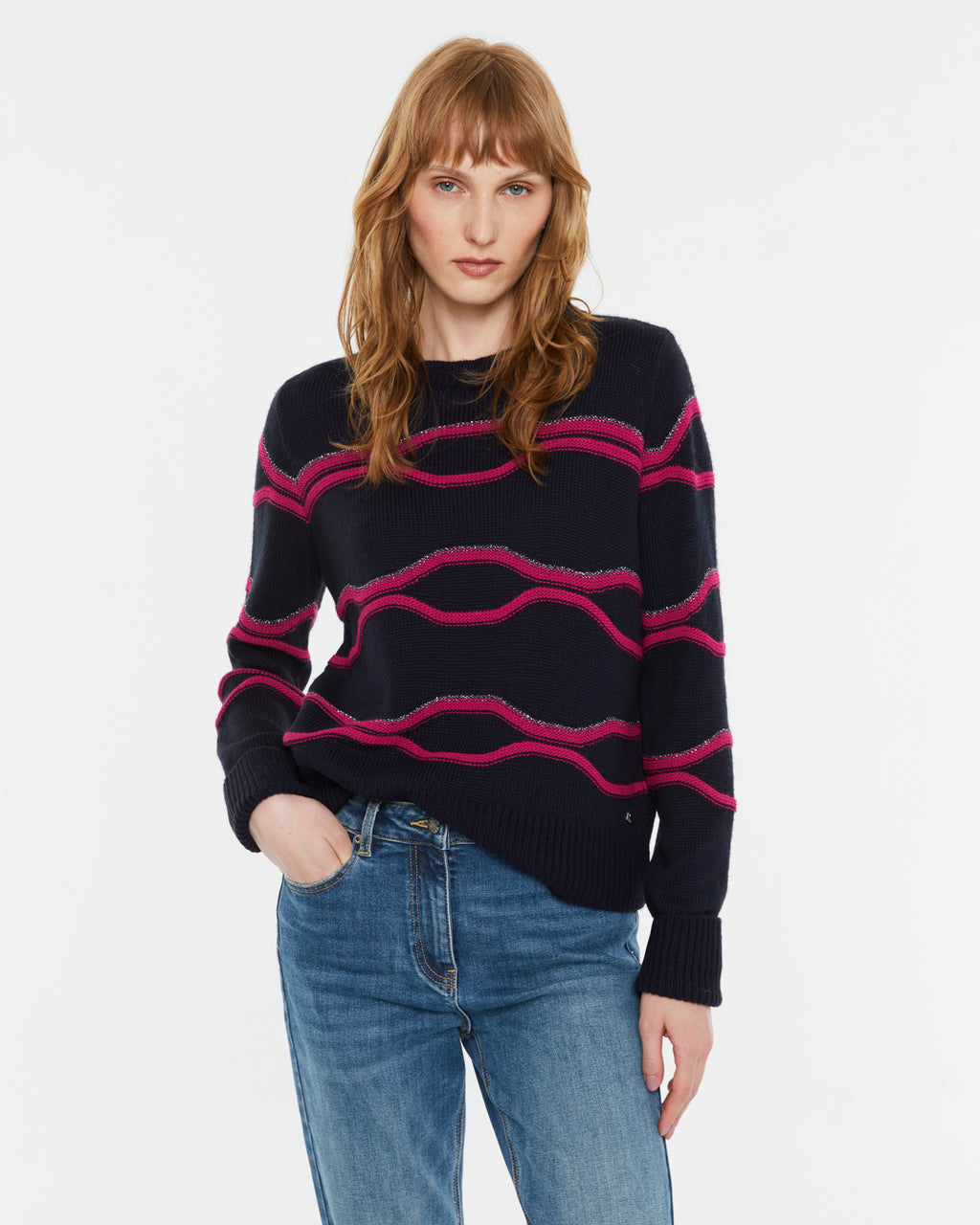 Jersey de mujer cuello redondo cenefas