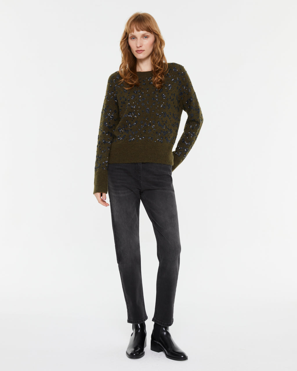 Women's round neck sweater with matte sequins