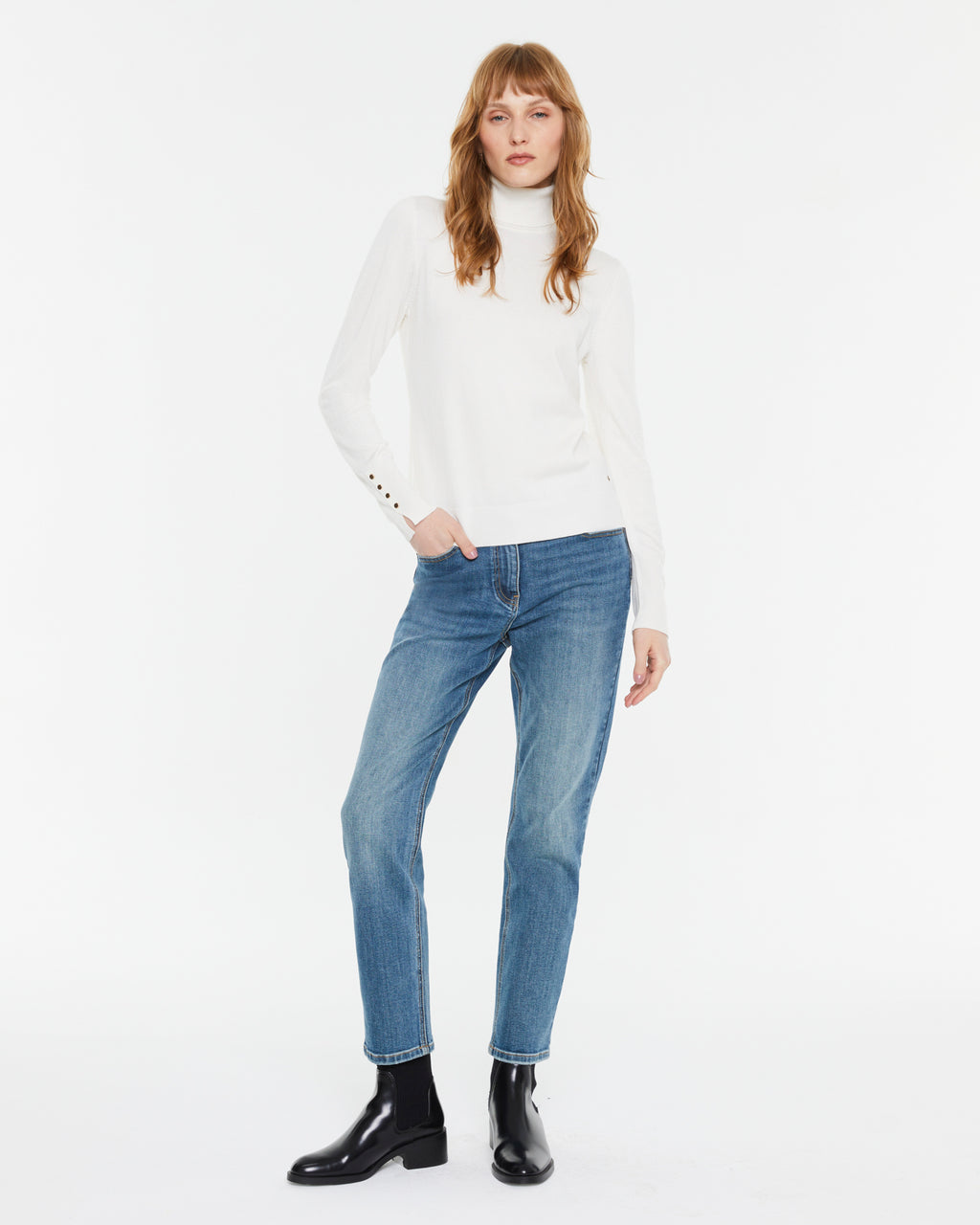 Jersey de mujer punto fino cuello vuelto