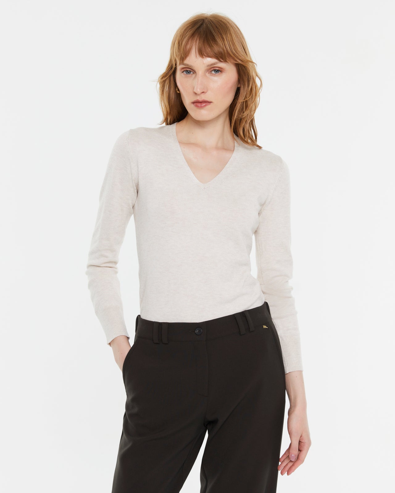 Jersey de mujer punto fino escote pico