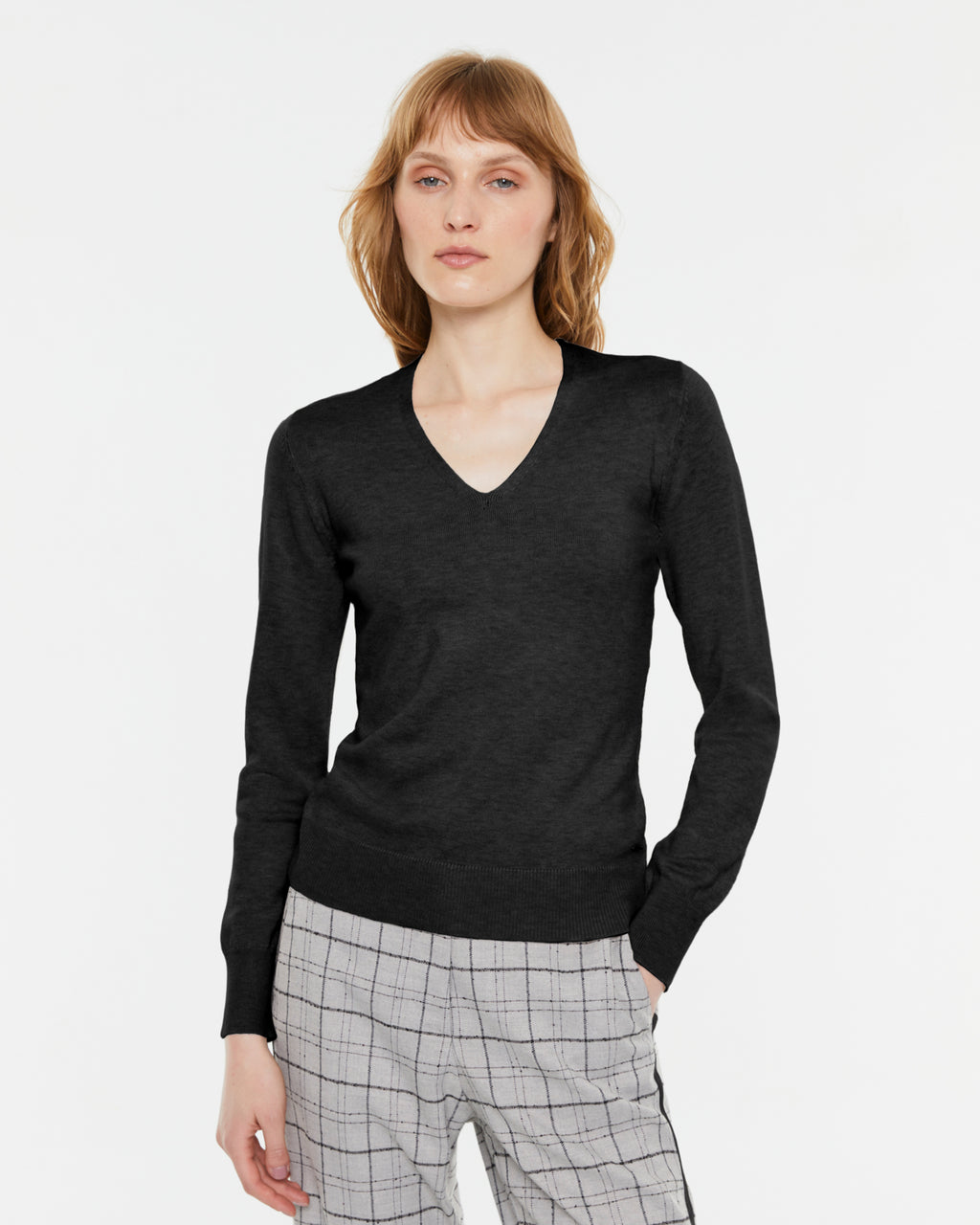 Jersey de mujer punto fino escote pico