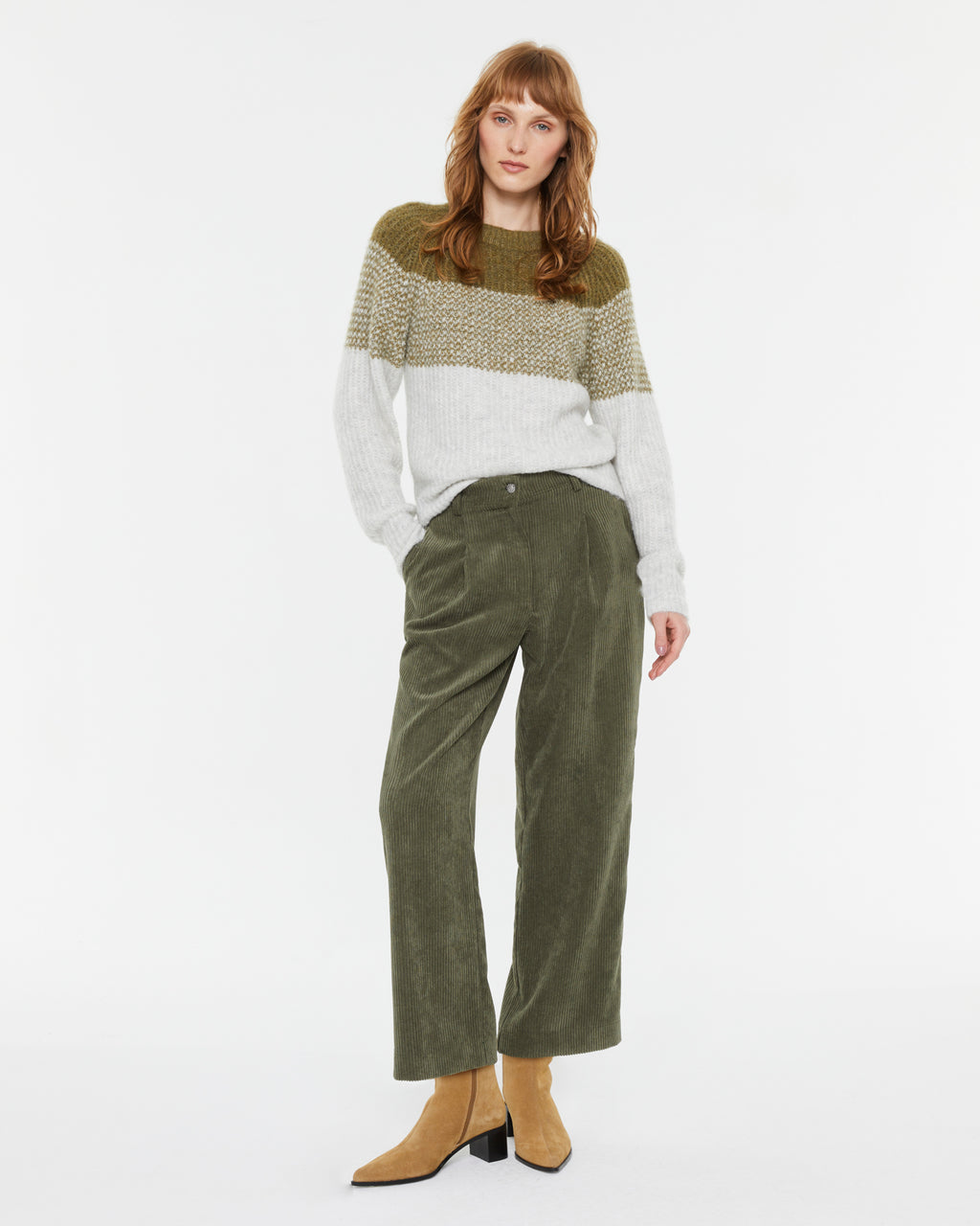 Women's two-tone round-neck sweater
