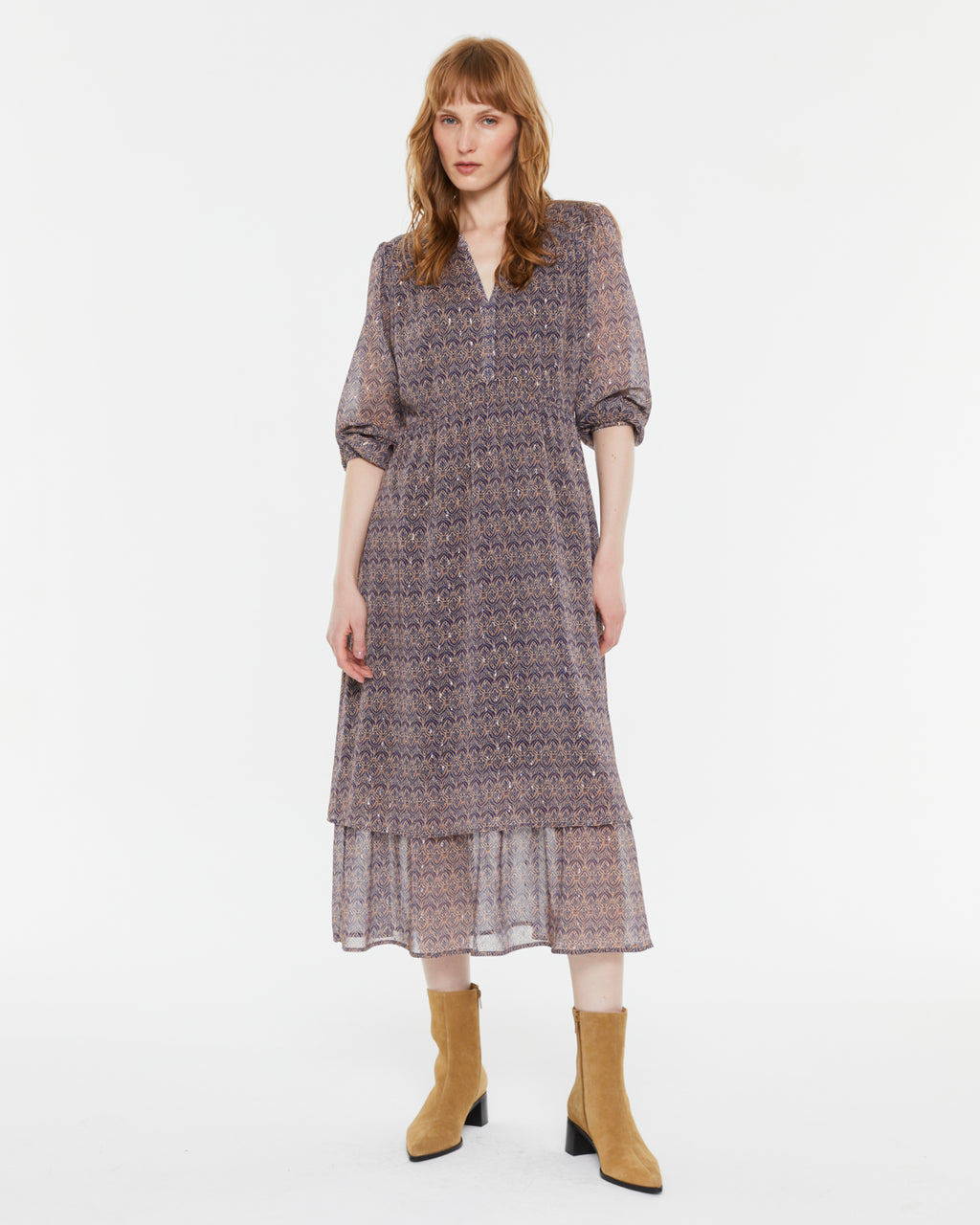 Bedrucktes Midikleid mit Rüschen