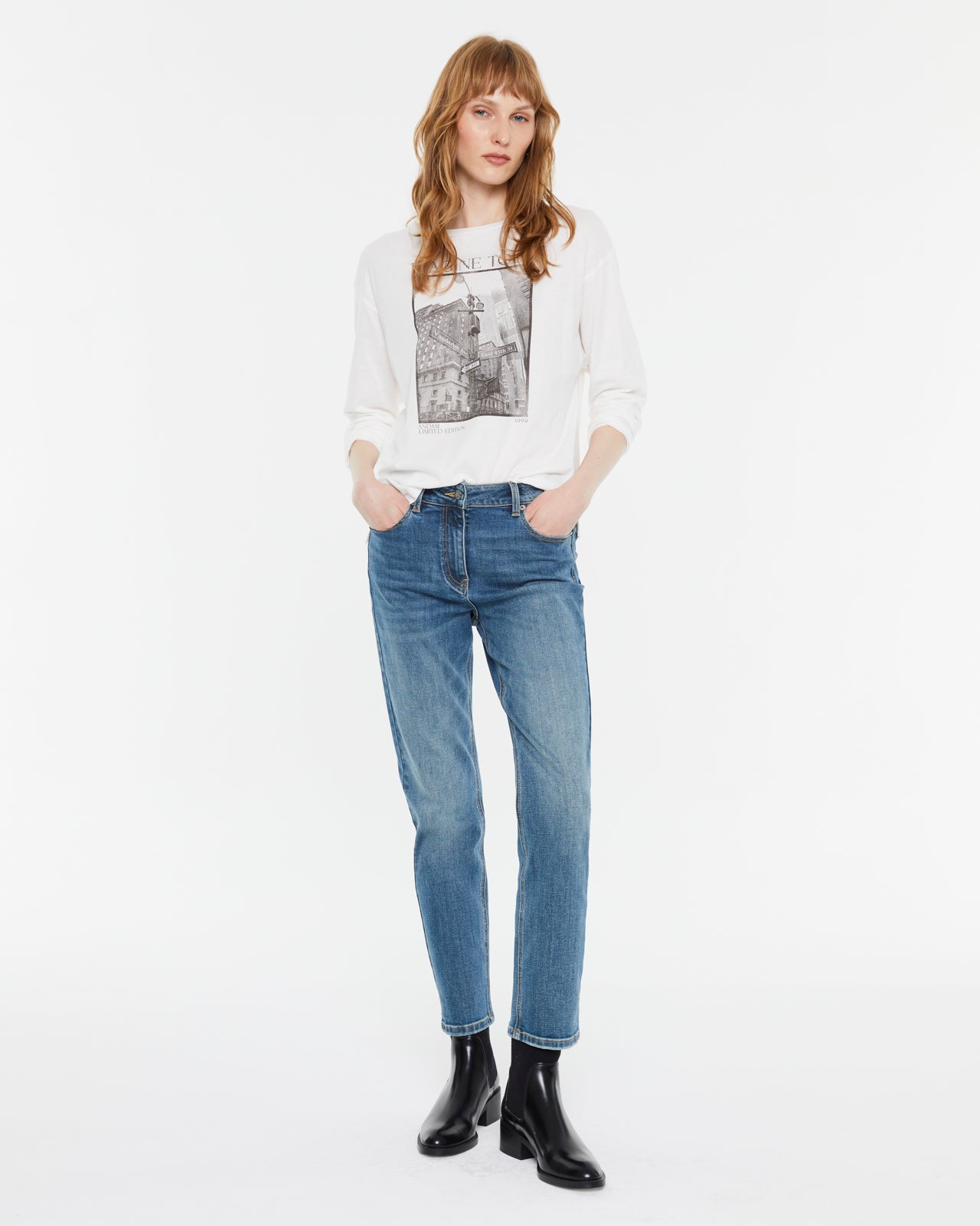 Camiseta mujer estampado frontal manga larga