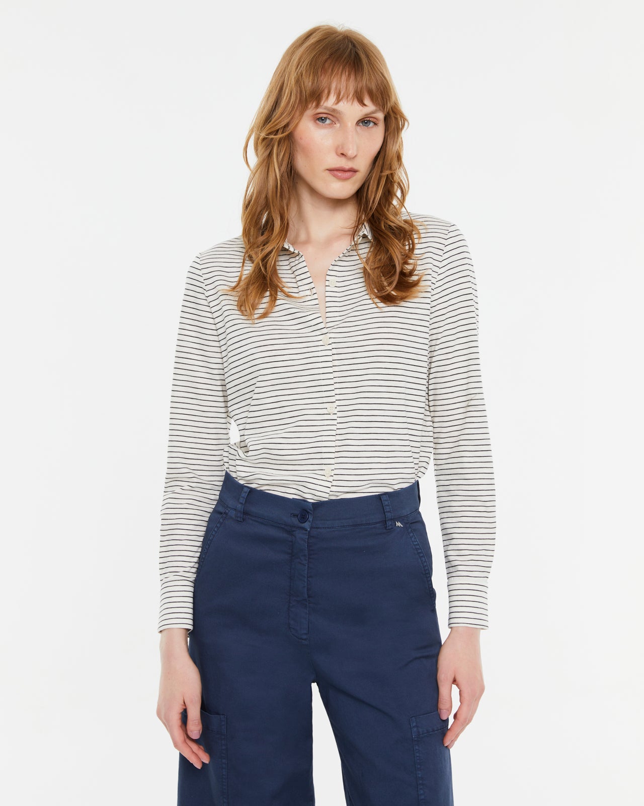 Camisa de mujer en punto estampado rayas