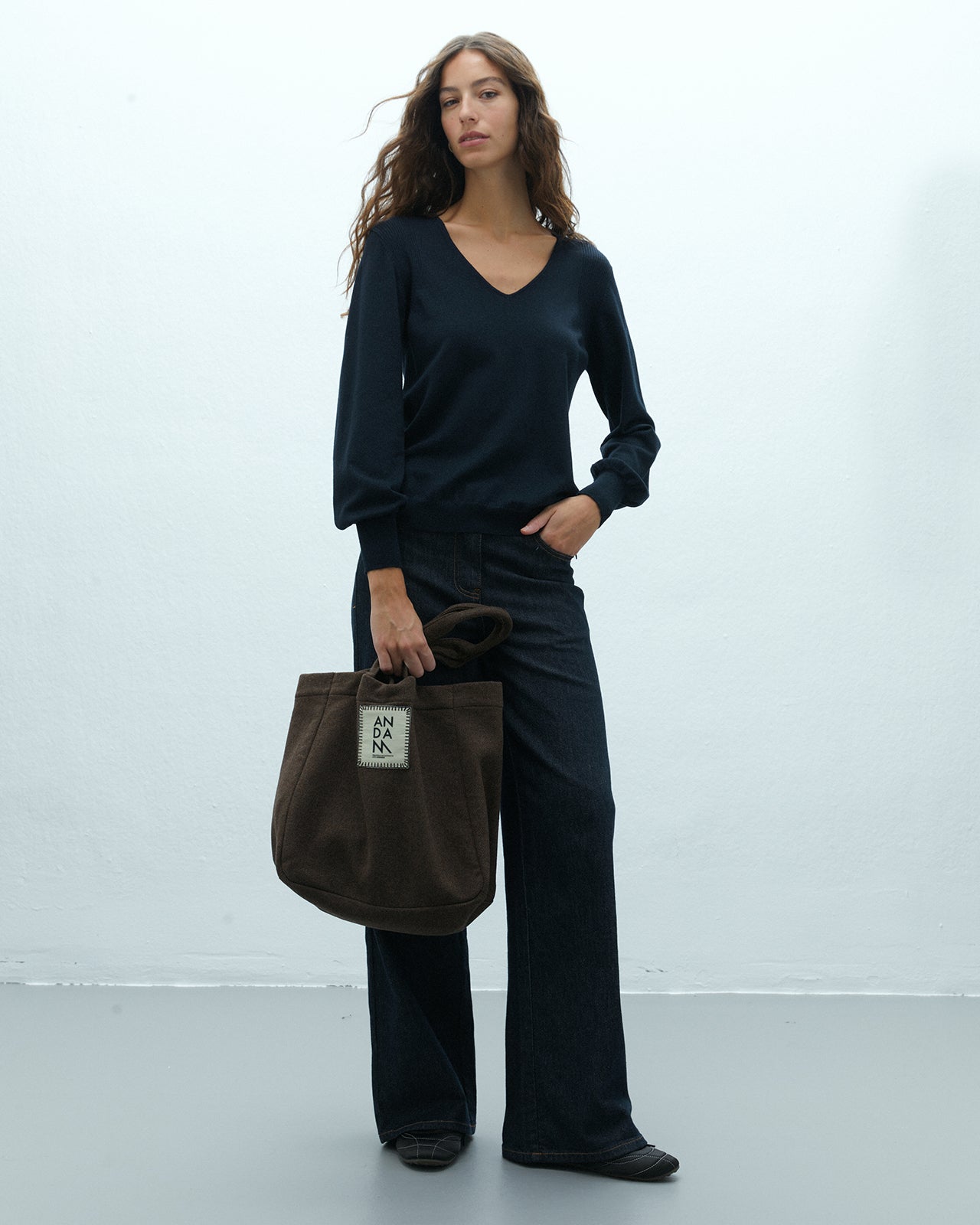 Bolso tote en tejido efecto espiga