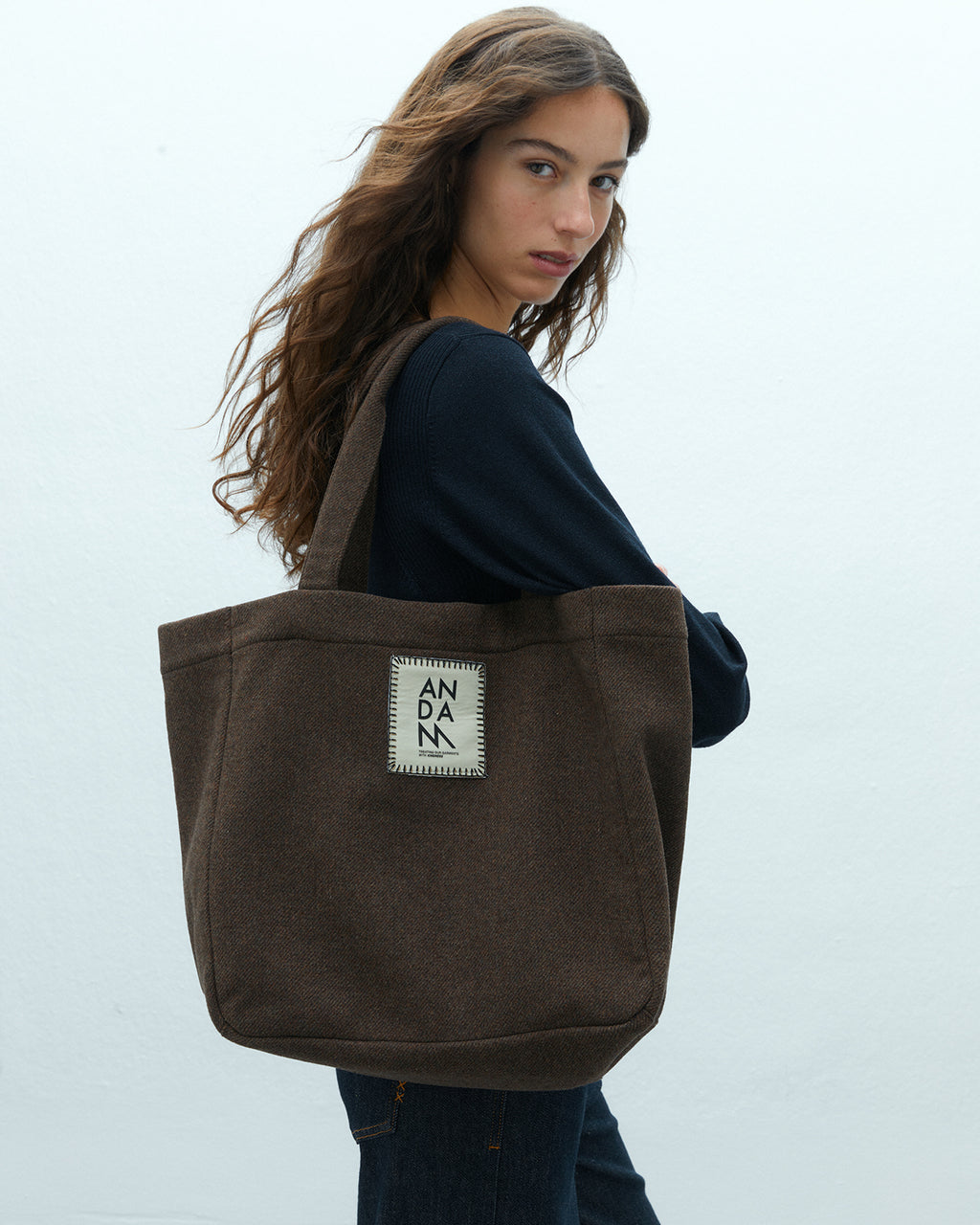 Bolso tote en tejido efecto espiga