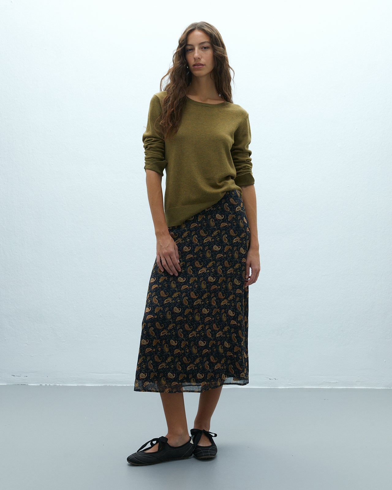Falda midi estampada forrada
