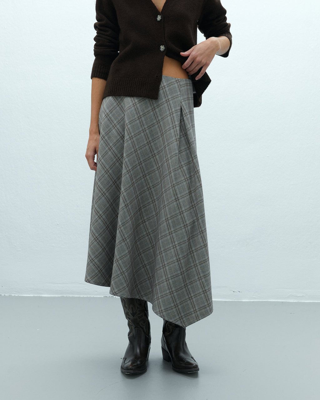 Falda midi estampada cuadros cintura elástica