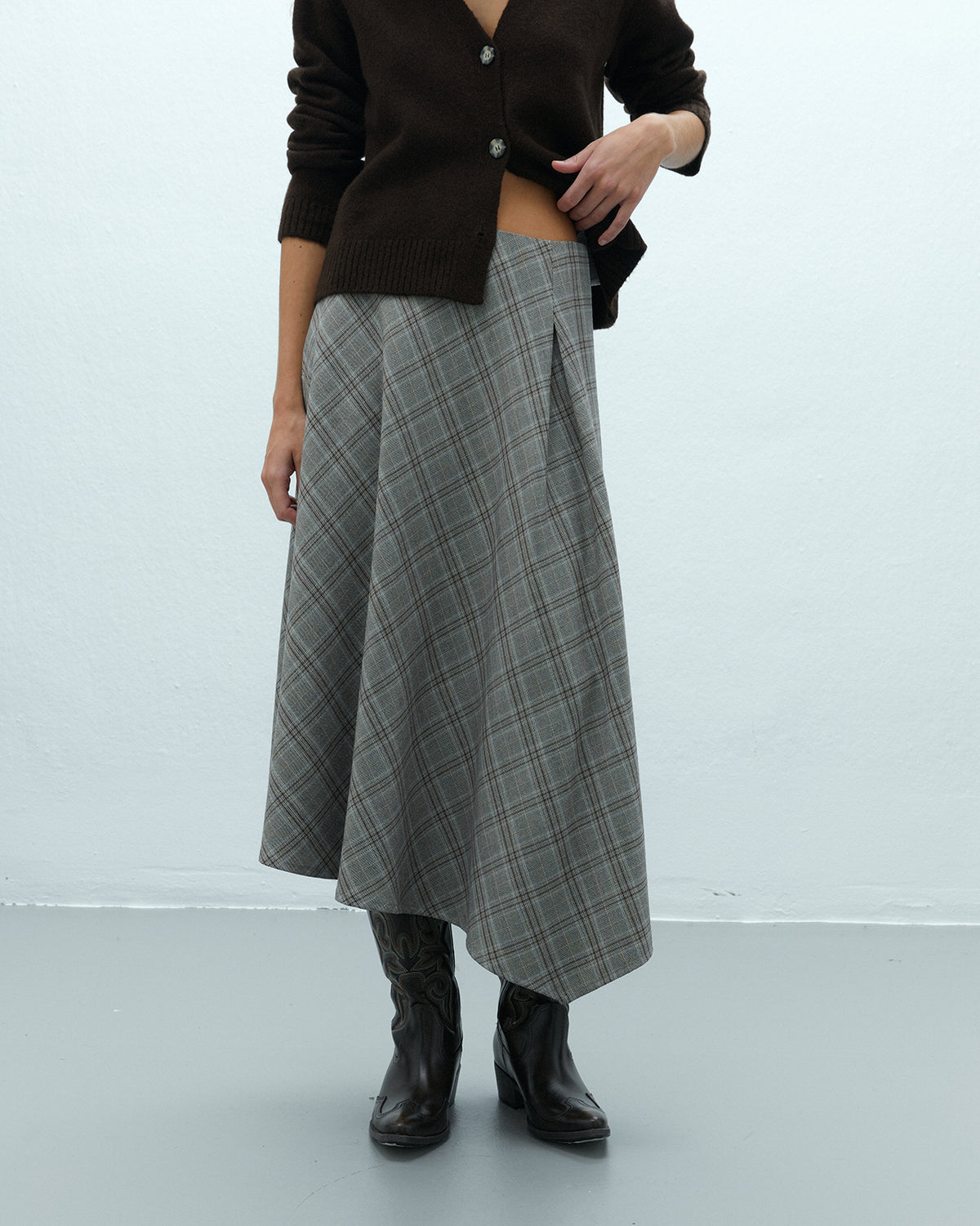 Falda midi estampada cuadros cintura elástica