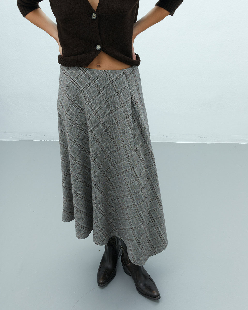 Falda midi estampada cuadros cintura elástica