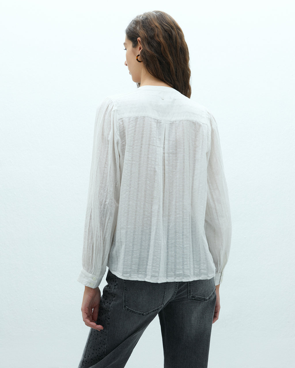 Camisa de mujer manga larga cuello mao