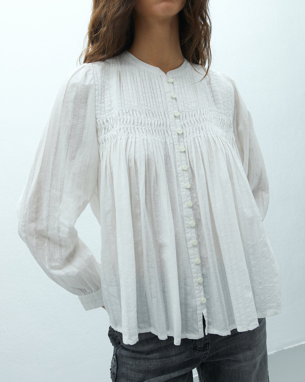Camisa de mujer manga larga cuello mao