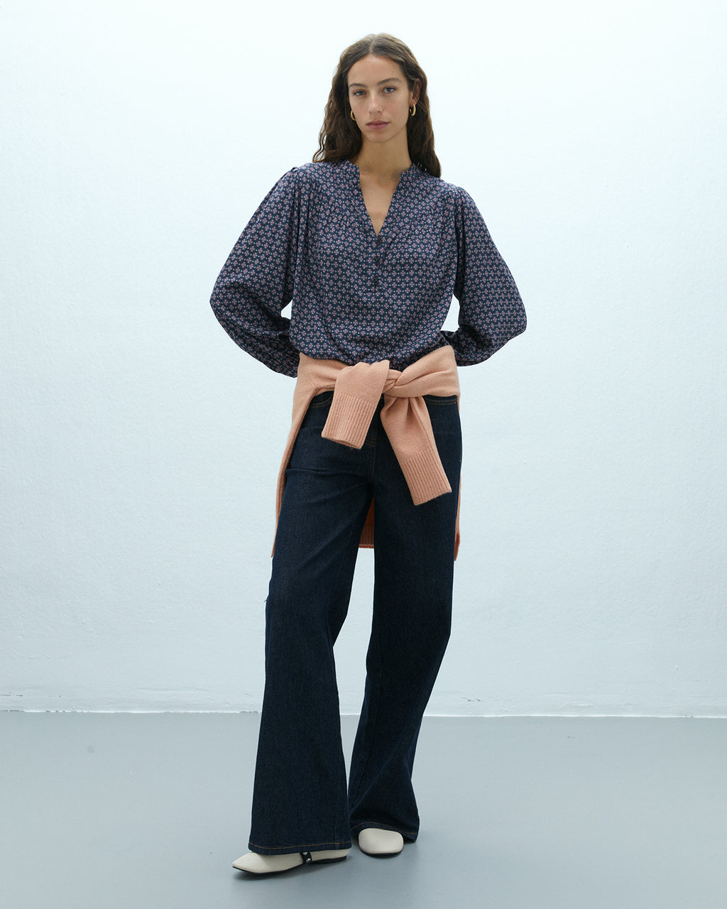 Blusa de mujer estampada cuello mao manga larga