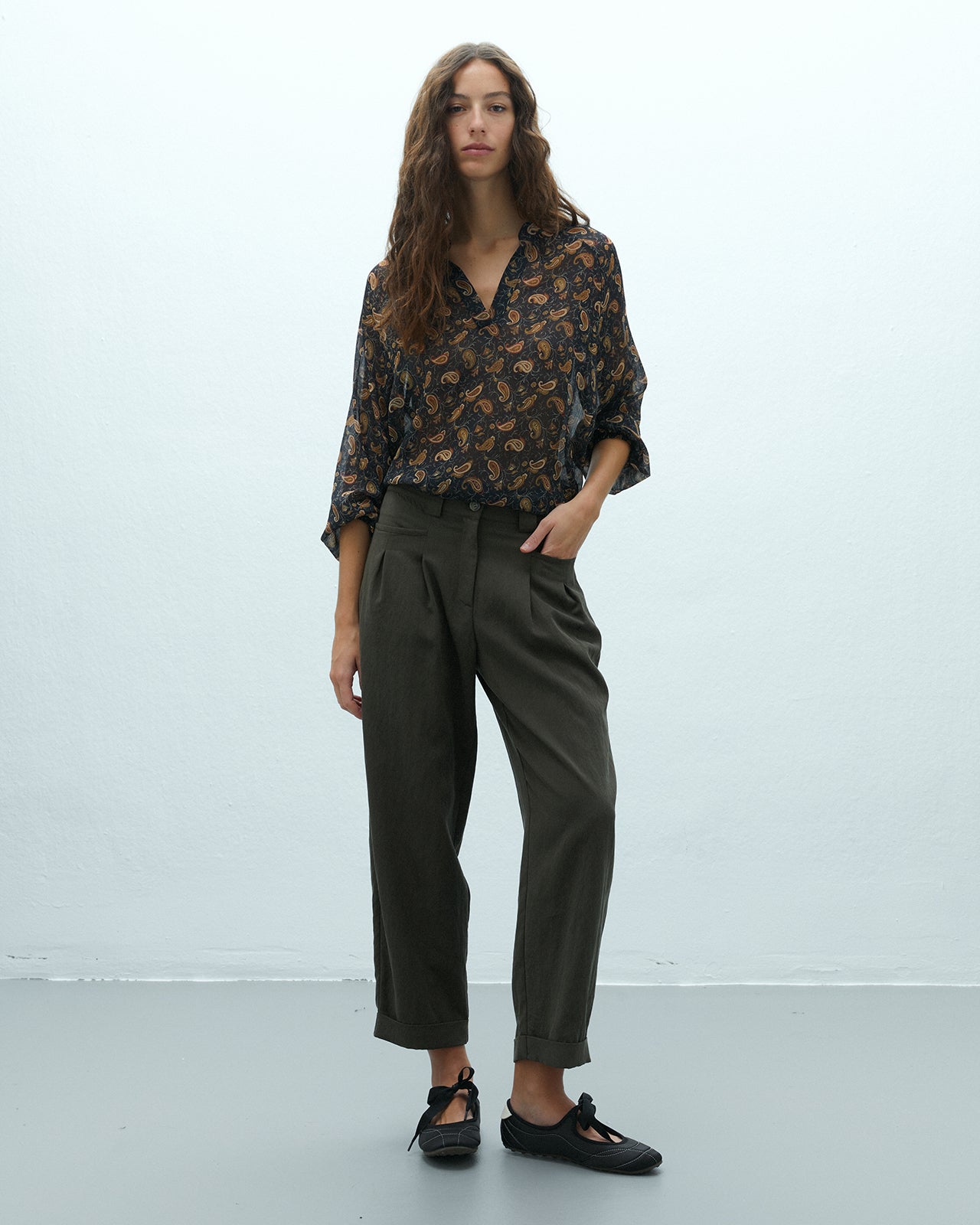 Blusa de mujer estampada cuello mao manga larga
