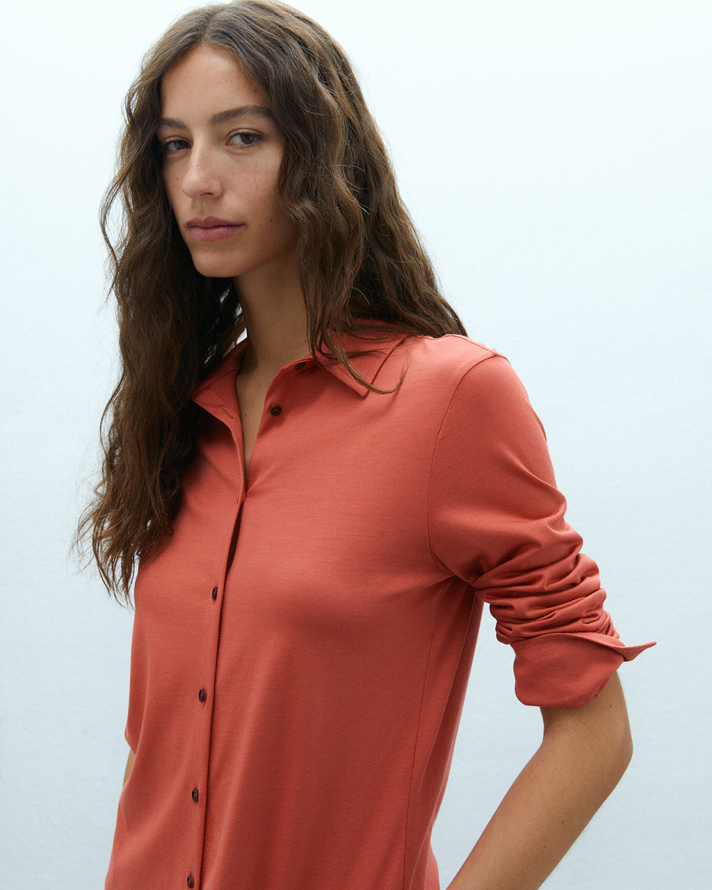 Camisa de mujer en punto liso manga larga