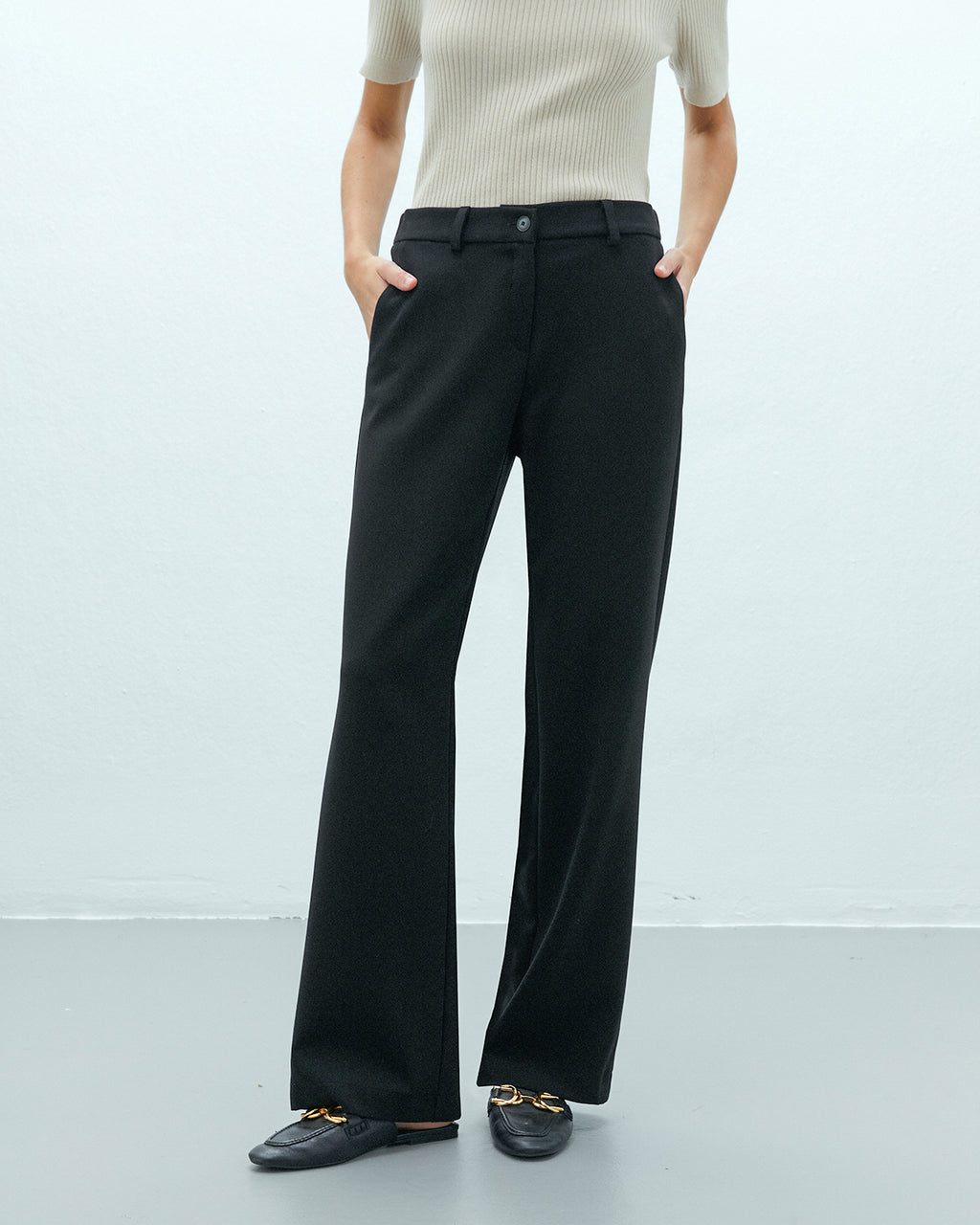 Pantalón recto de mujer cintura elástica