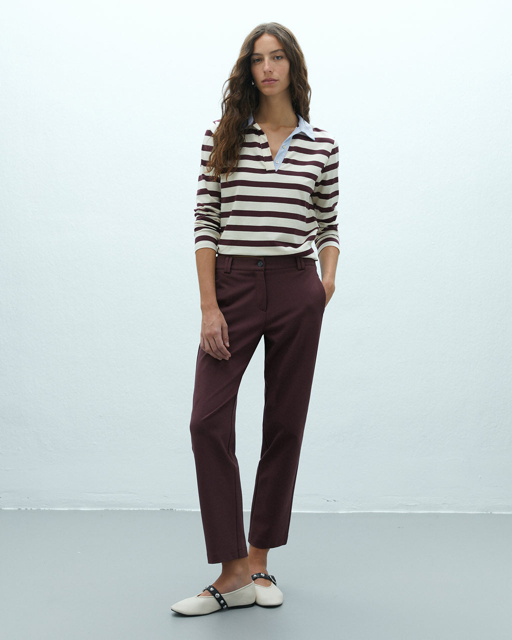 Pantalón recto de mujer punto roma cintura elástica