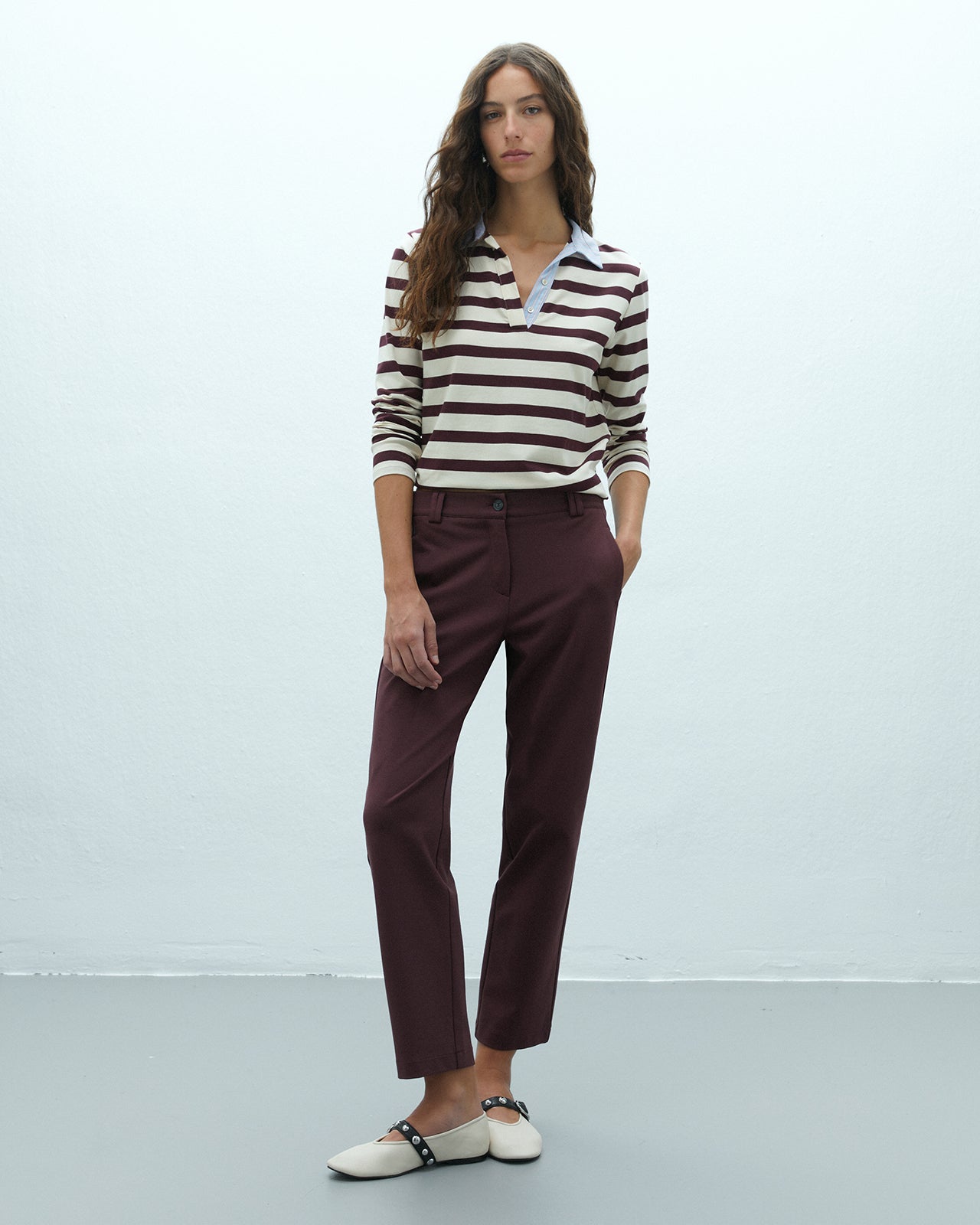 Pantalón recto de mujer punto roma cintura elástica