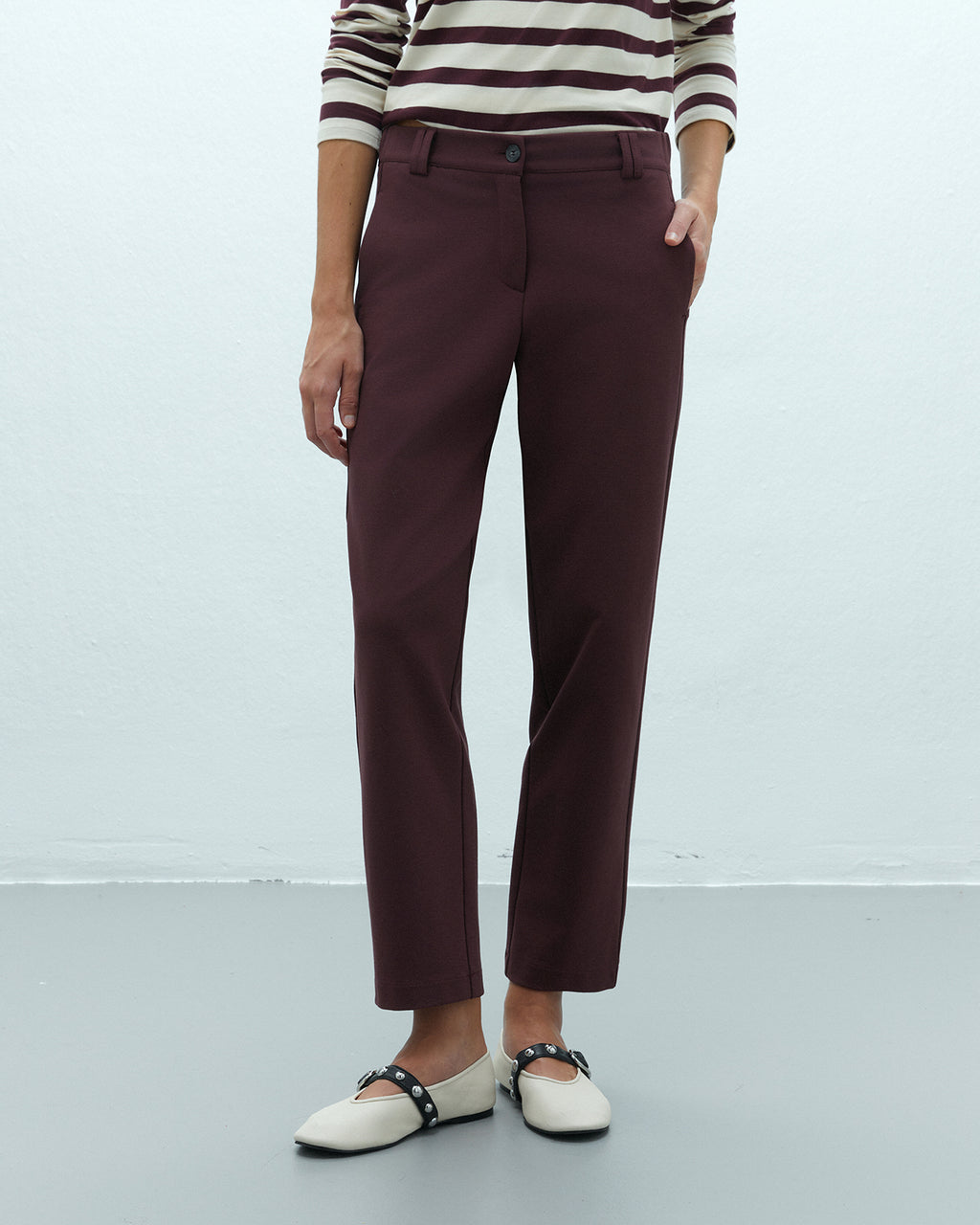 Pantalón recto de mujer punto roma cintura elástica