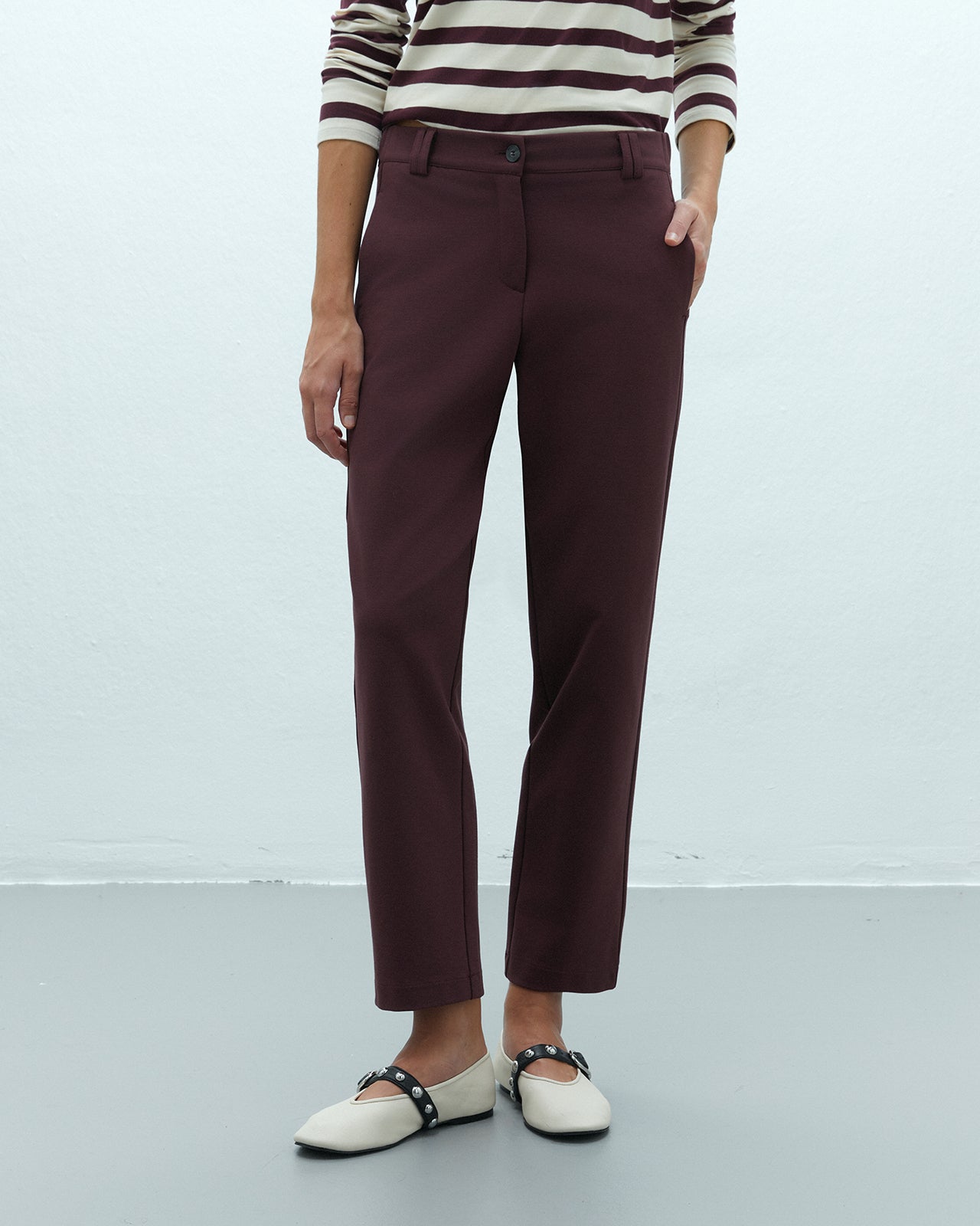 Pantalón recto de mujer punto roma cintura elástica