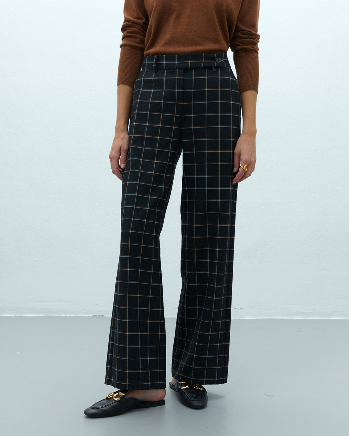 Pantalón ancho de mujer estampado cuadros