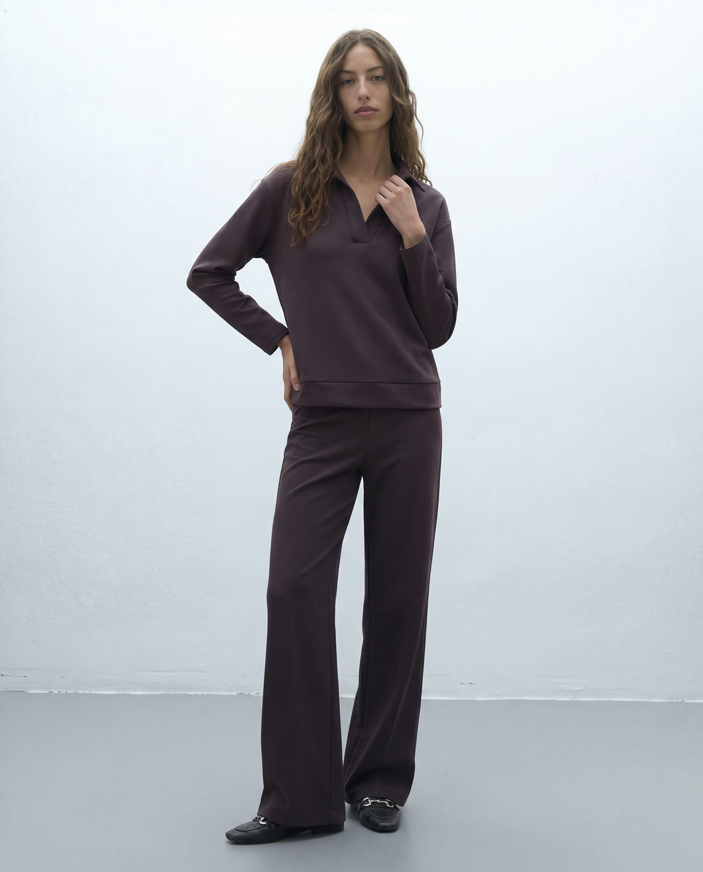 Pantalón recto de mujer punto liso cintura elástica