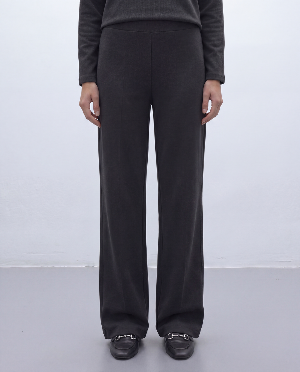 Pantalón recto de mujer punto liso cintura elástica