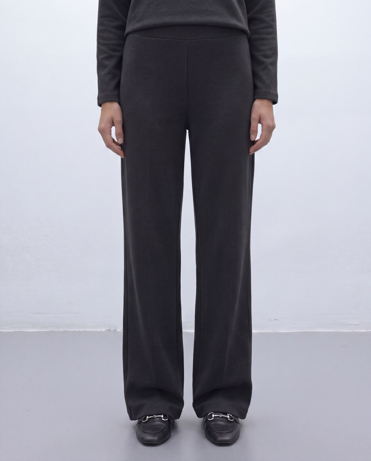 Pantalón recto de mujer punto liso cintura elástica