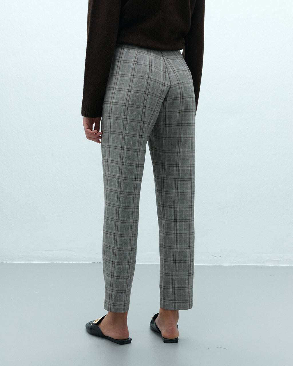 Pantalón recto de mujer estampado cuadros cintura elástica