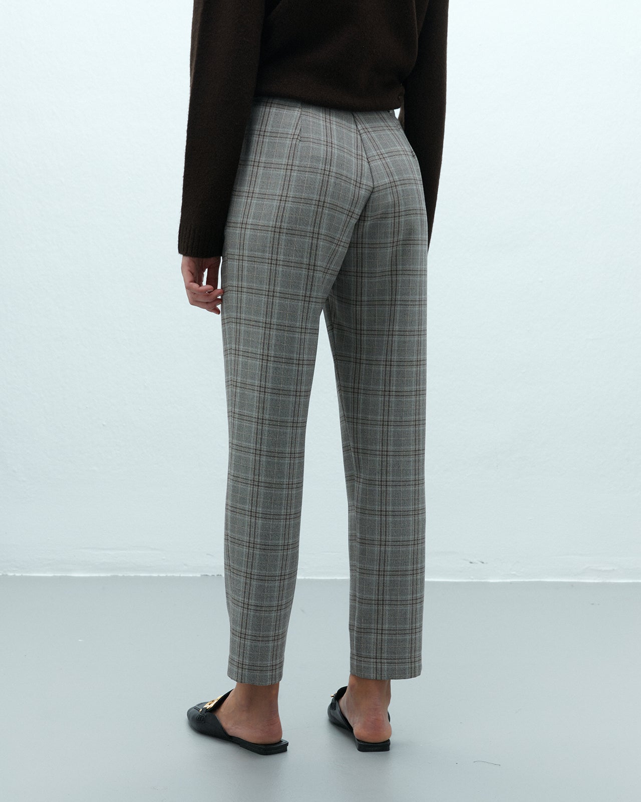 Pantalón recto de mujer estampado cuadros cintura elástica