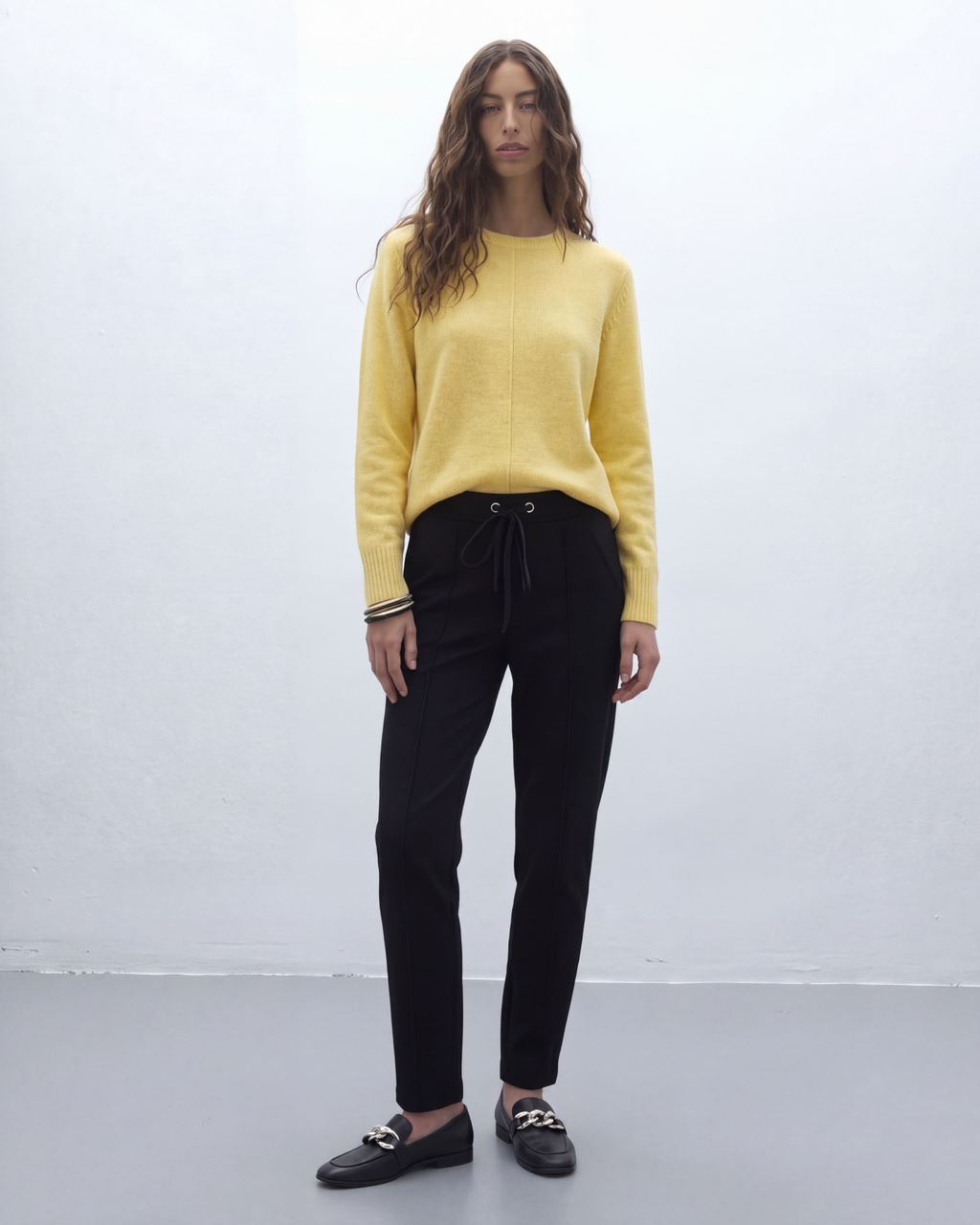 Pantalón recto de mujer punto liso cintura elástica