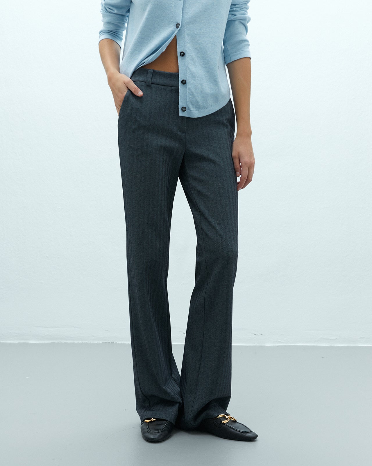 Pantalón recto de mujer de punto cintura elástica