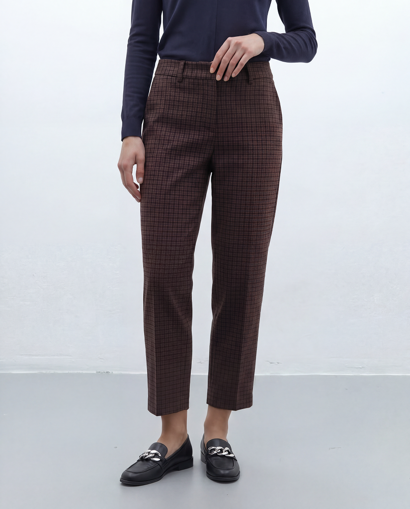 Pantalón barrel de mujer de punto estampado cuadro