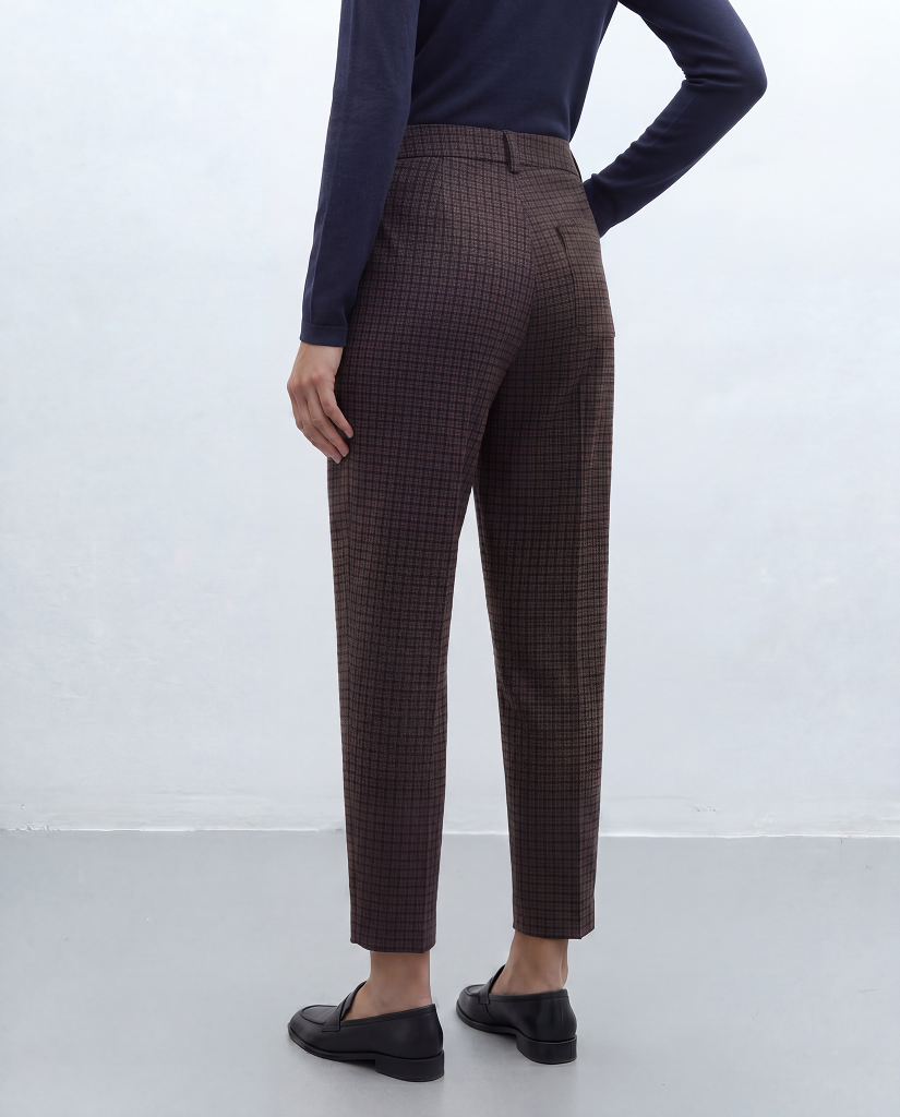 Pantalón barrel de mujer de punto estampado cuadro