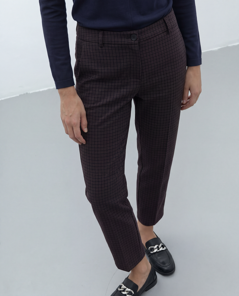 Pantalón barrel de mujer de punto estampado cuadro