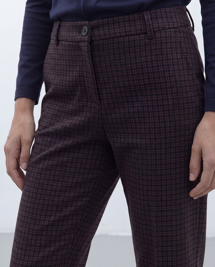 Pantalón barrel de mujer de punto estampado cuadro