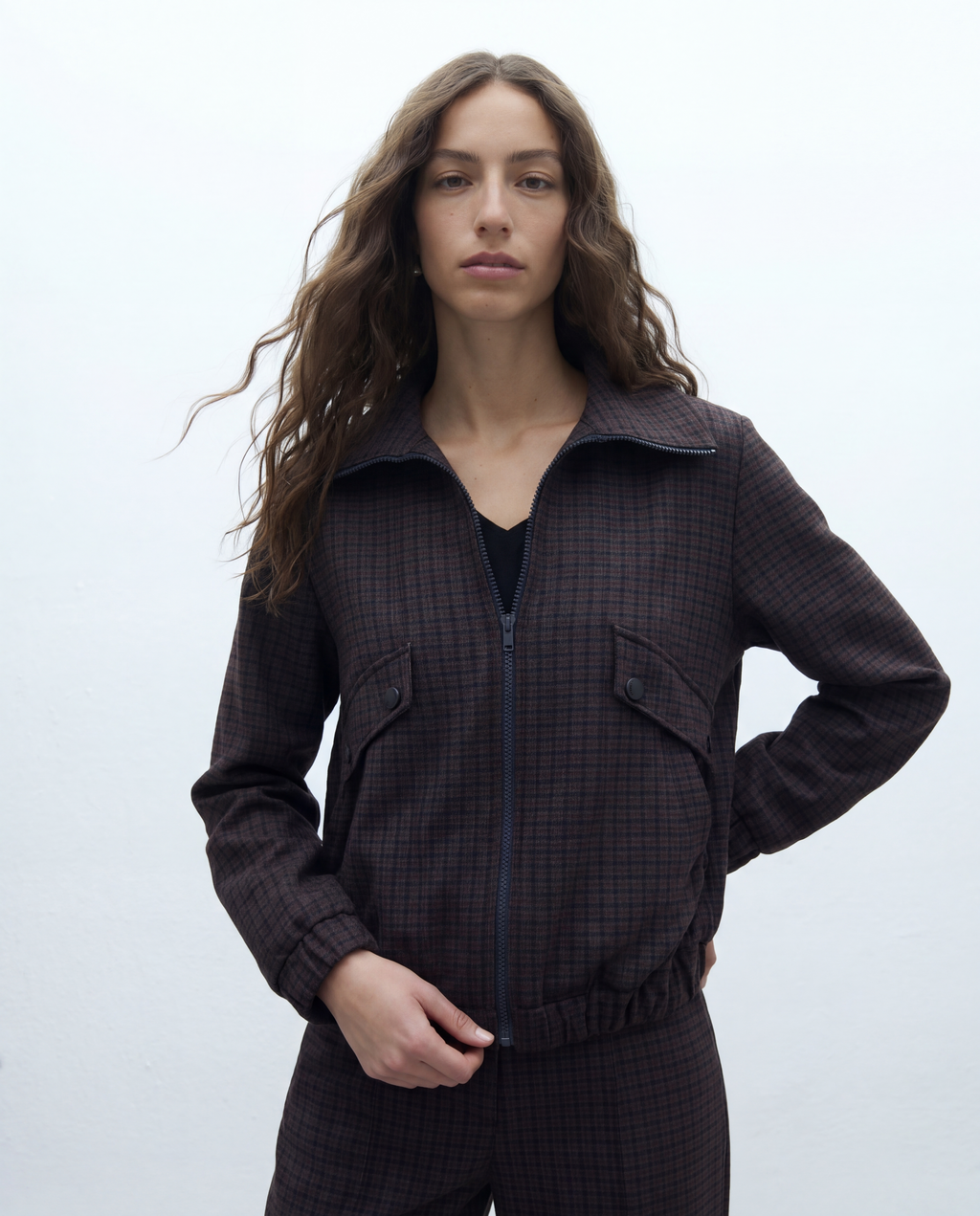 Chaqueta de mujer de punto estampado cuadros
