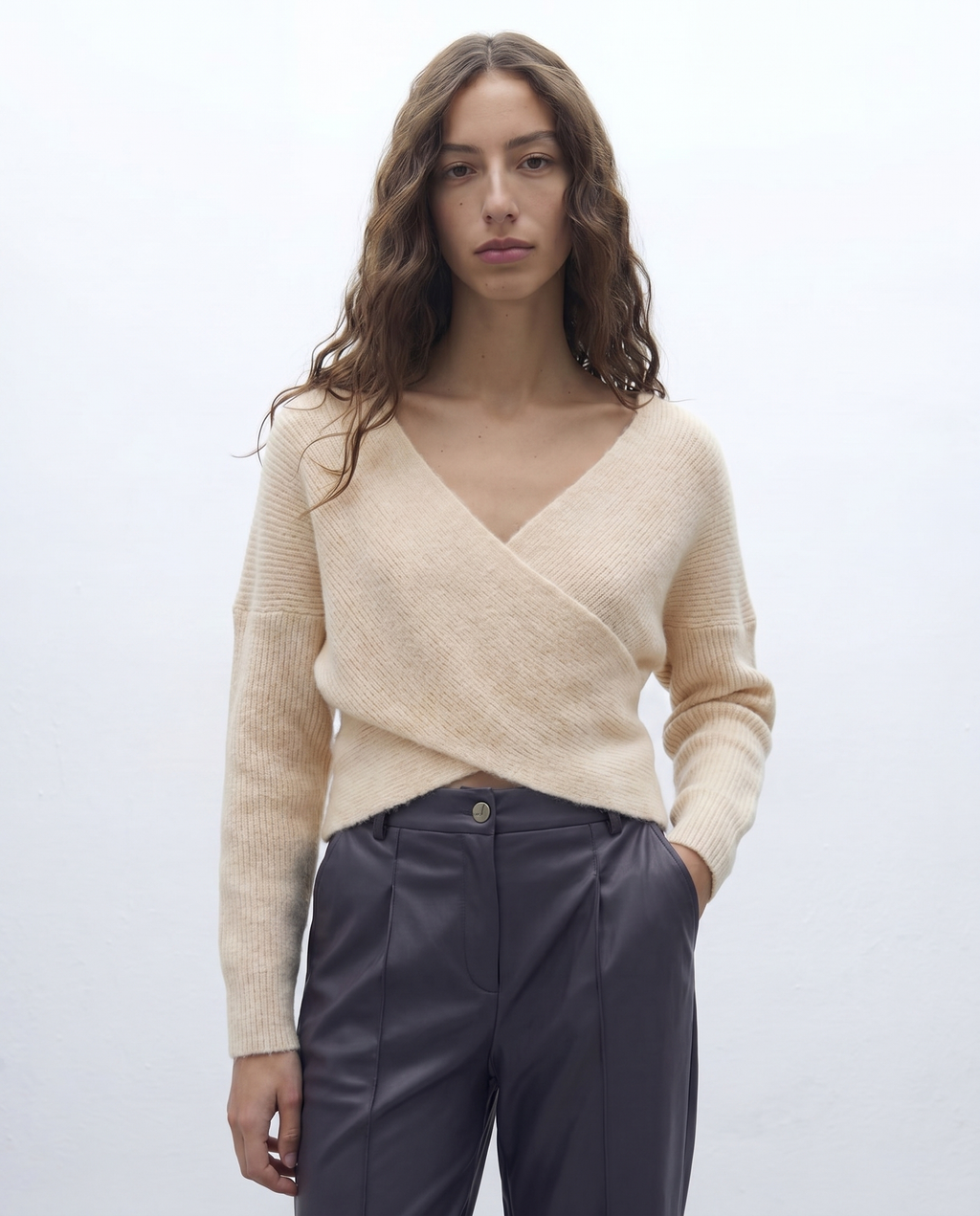 Jersey de mujer escote pico efecto cruzado