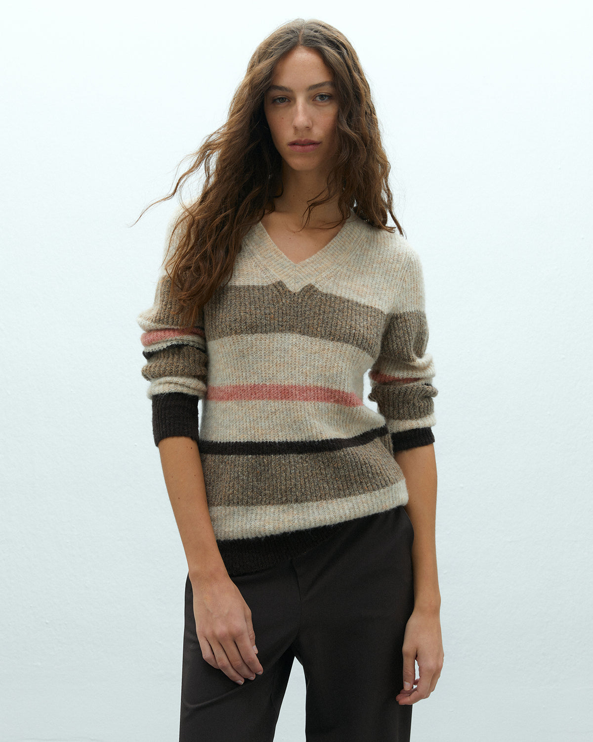 Jersey de mujer estampado rayas cuello pico
