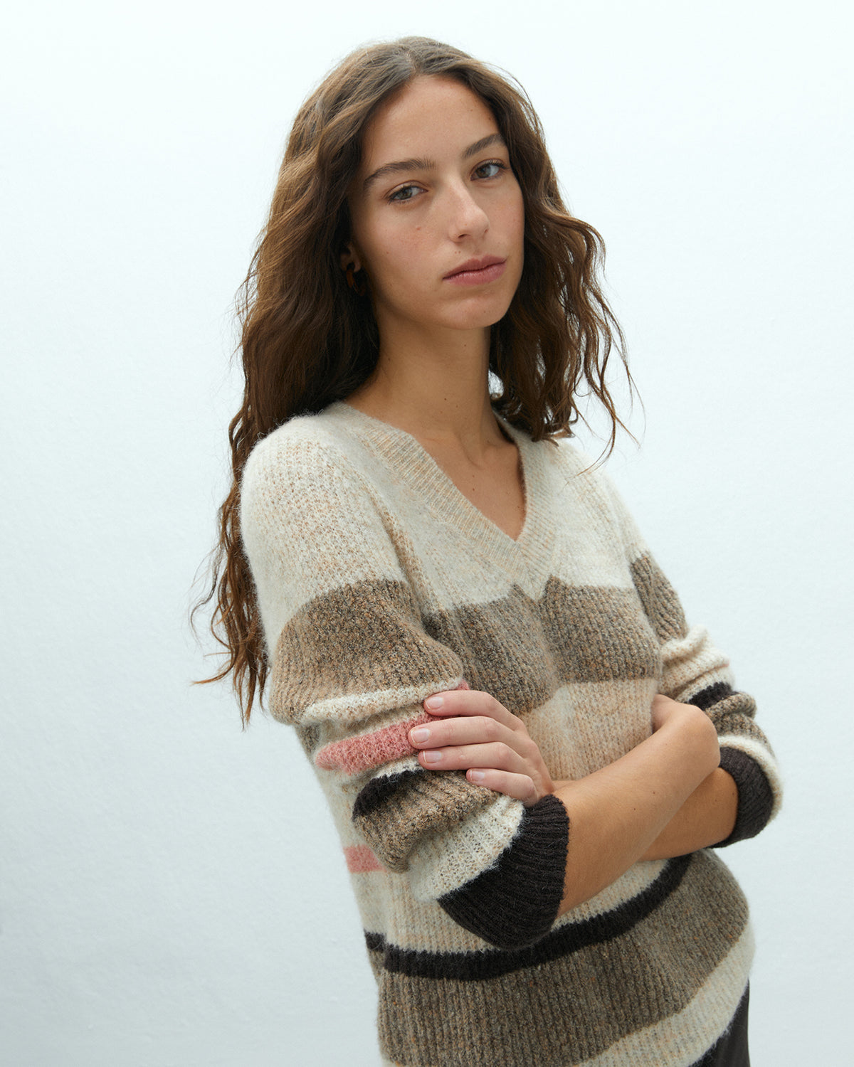Jersey de mujer estampado rayas cuello pico